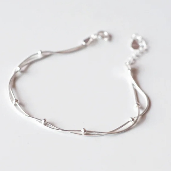New Sterling Silver Double Strand Chain Bracelet - Picture 1 of 8